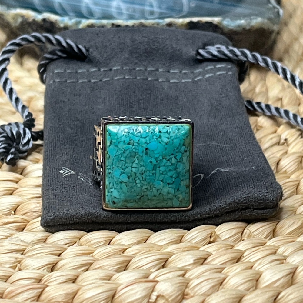 Silpada Sterling Turquoise Square Ring with Southwestern Band Size 6.5-7 - Picture 4 of 6